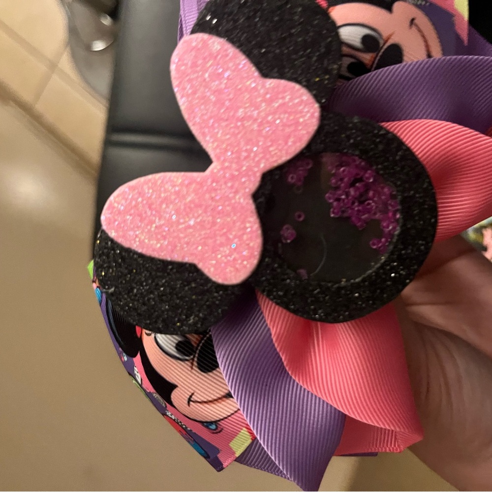 Pink and Black Minnie Mouse Hair Bow